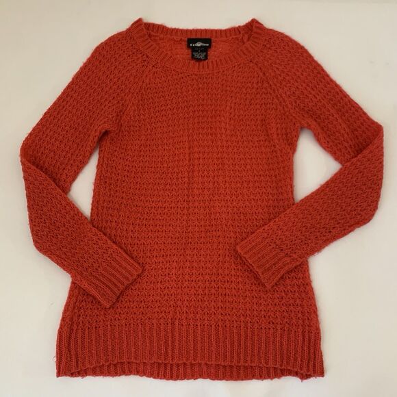 Crochet Knit Sweater Women S Orange Red Pullover Soft Fluffy Bright Colorful Y2K - Picture 1 of 7
